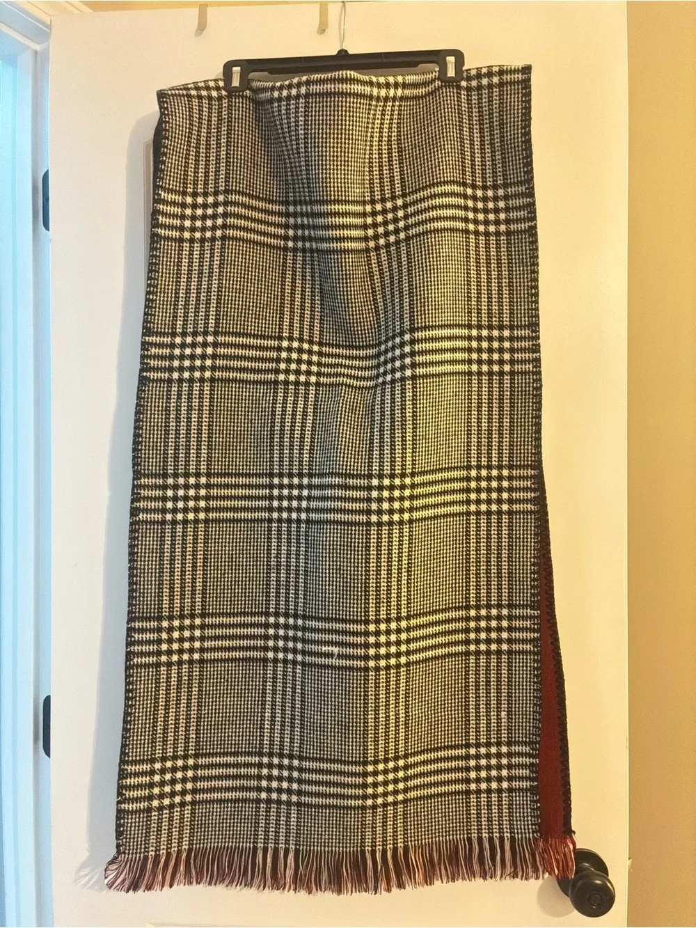 Plaid Wrap in Black and White with Crimson Lining